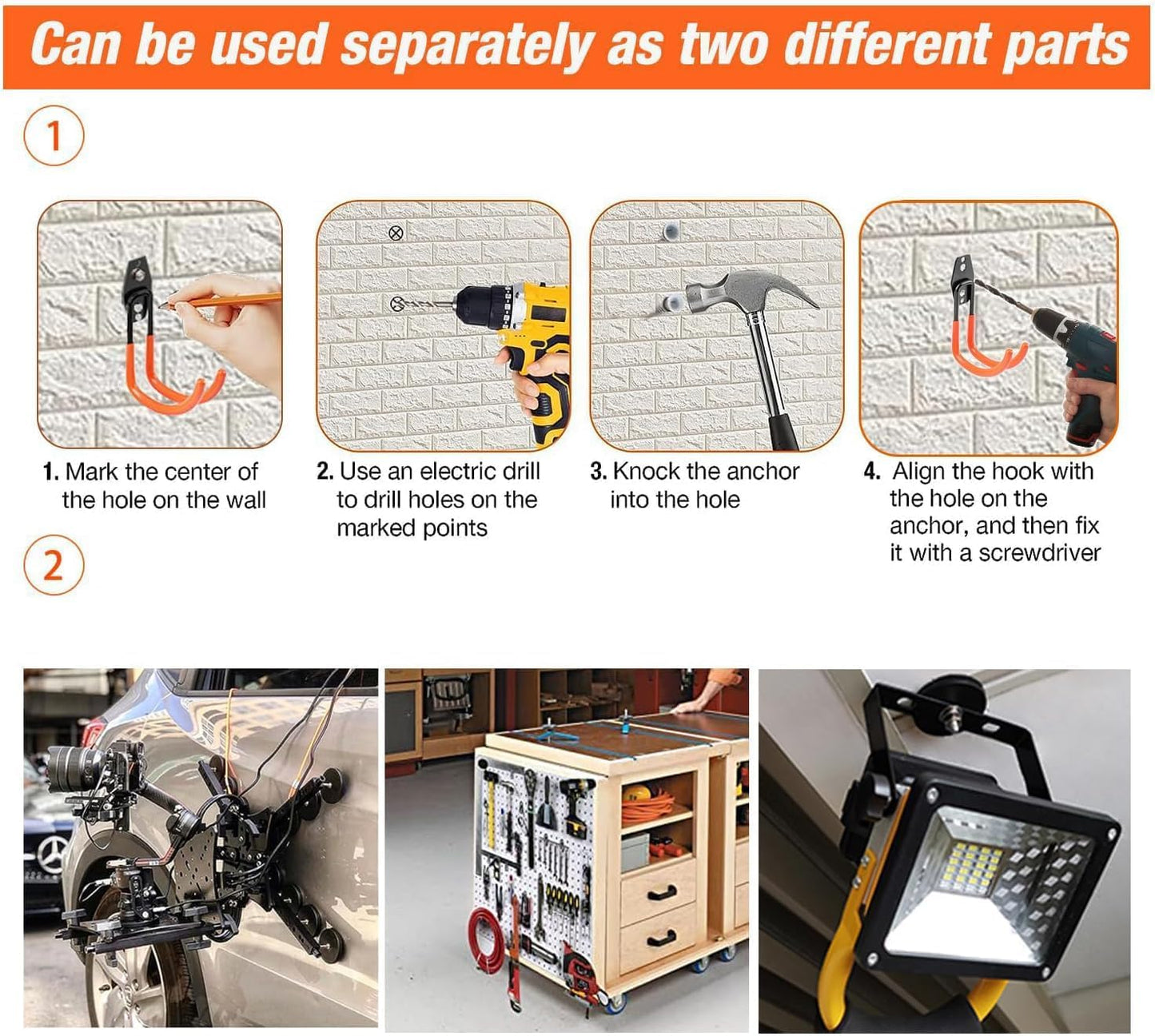 Large Heavy Duty Magnetic Hooks,4 Pack Strong Magnet Hooks for Power Drill and Garage Tools,Anti-Scratch Garage Magnetic Tools Holder,Magnetic Cable and Hose Holder,Magnetic Garage Hooks