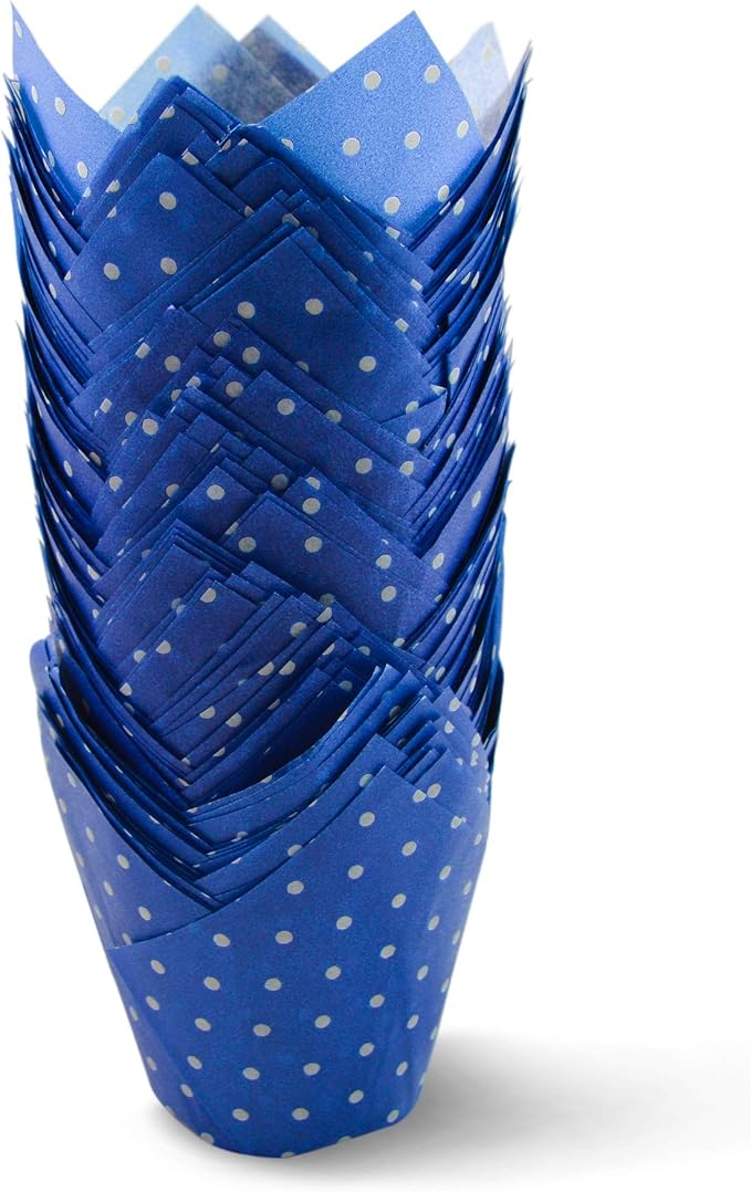 SimpleGood Polka Dot Blue Tulip Baking Cups Cupcake Liners Muffin Liners Greaseproof Paper 100 - Image 2