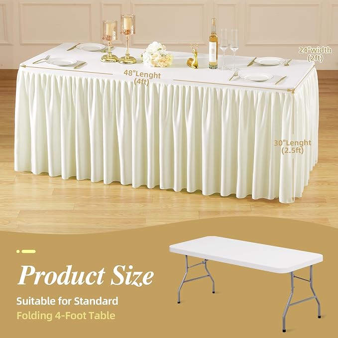 PARTISKY 6 Pack Ivory Tablecloths for Rectangle Tables 8ft, Wrinkle Resistant Spandex Table Cover Fitted Stretch Table Cloth with Pleated Ruffle Skirts for Party Banquet Dining Birthday Wedding - Image 8