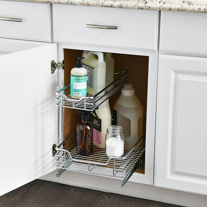 Household Essentials Glidez 2‑Tier Large Multipurpose Chrome‑Plated Steel Pull‑Out/Slide‑Out Under Sink Organizer, Chrome Finish - Image 2