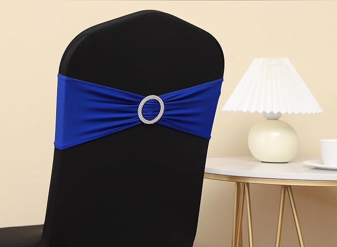 Spandex Royal Blue Chair Sashes 100 Pack Wedding Chair Bands with Buckles Dark Blue Chairs Bows for Party Birthday Bridal Baby Shower Engagement Anniversary Banquet Events Decorations - Image 8