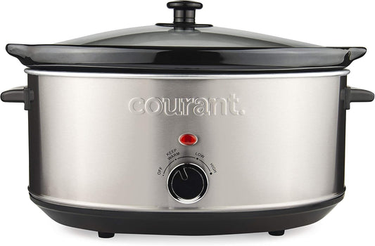 Courant Oval Slow Cooker Crock, with Easy Options 7 Quart Dishwasher Safe Pot, Stainless Steel