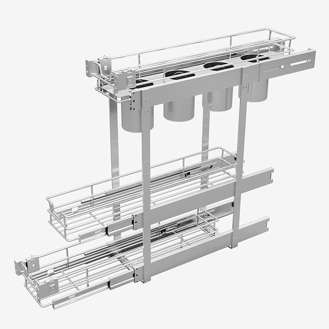 Sikarou 3-Tier 5" W x 21" D Narrow Pull Out Cabinet Organizer, Roll out Spice Rack Holder Shelve, Slide Out Slim Storage Wire Baskets for Storage Organization - Image 8