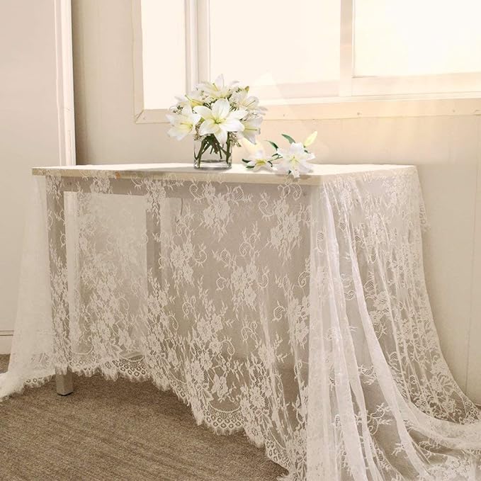 LuoluoHouse 2 Pack 60 x 120 Inch White Lace Rustic Table Cloths Vintage by LuoluoHouse
