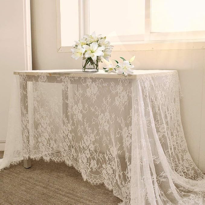LuoluoHouse Lace Tablecloth White Wedding Tablecloths 60x120 Inch Vintage by LuoluoHouse