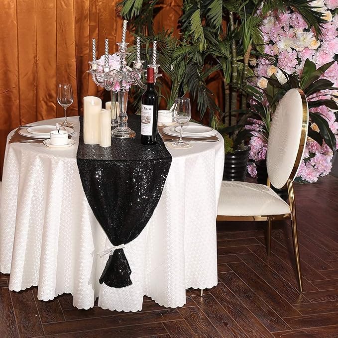 Black Sequin Table Runner 6 Pack, 12x72 Glitter Table Runners - Image 3