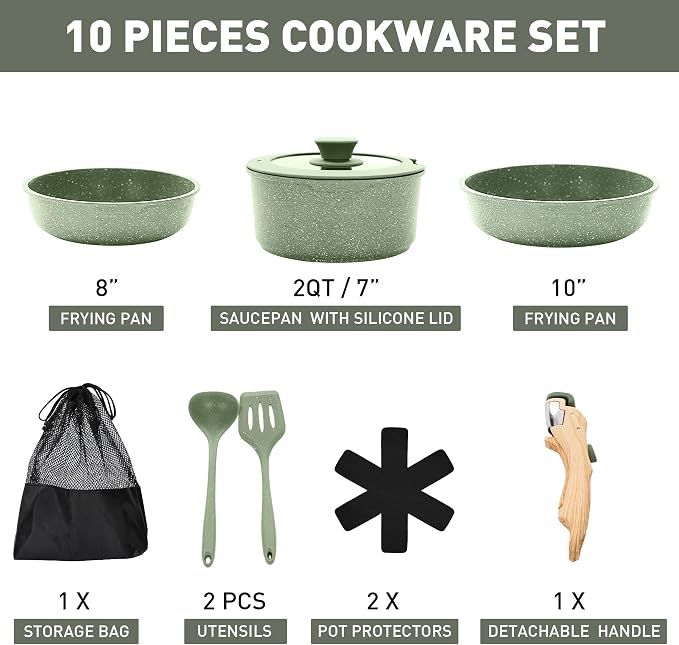 MAISON ARTS Camping Pots and Pans Set Non Stick with Removable Handle - Image 2