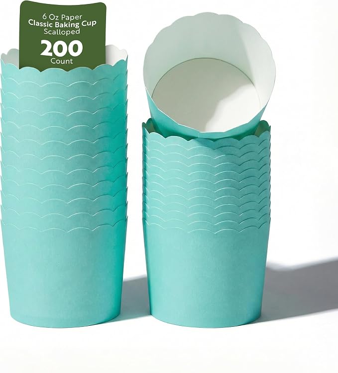 Restaurantware Baking Cups 200 Pack of 6 oz Paper Cupcake Liners Greaseproof Scalloped Oven-Safe Elegant Dessert Muffin Cups Disposable for Parties by Restaurantware