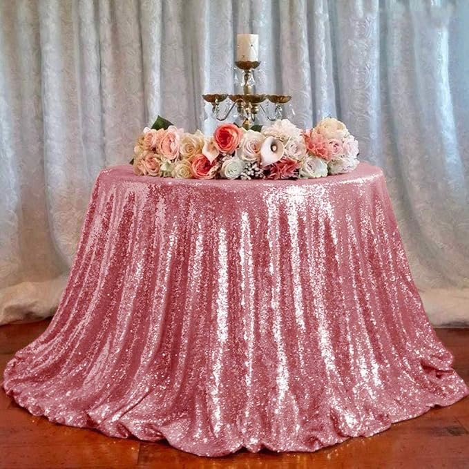 JYFLZQ Pink Sequin Tablecloth, Glitter Party Table Cover 120 Inch Round - Image 5