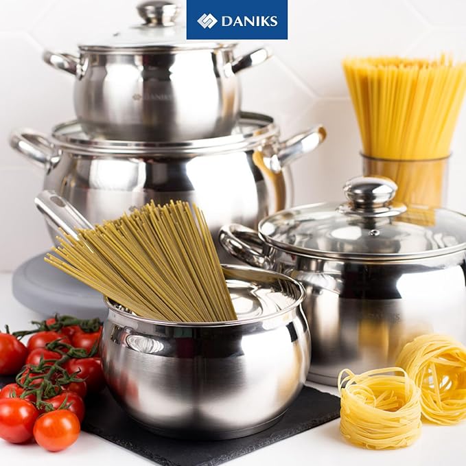 Daniks Classic 6.5 Quart Stainless Steel Stock Pot with Glass Lid, Tri-Ply Bottom for Even Heating, Induction Compatible, Dishwasher Safe - Image 9