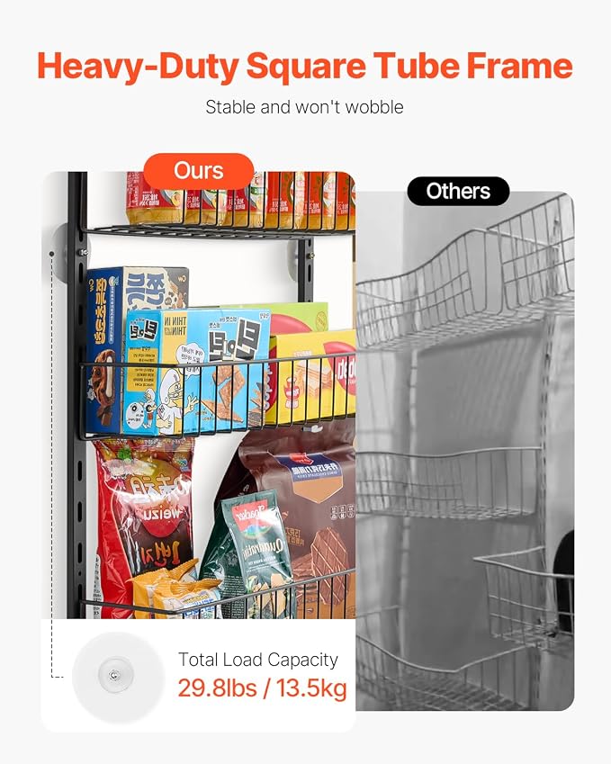 VEVOR Over the Door Pantry Organizer, 9-Tier Pantry Organization and Storage, Heavy-Duty Steel Hanging Spice Rack, Adjustable Wall Seasoning Shelves, for Home Kitchen Laundry Room Bathroom, Black - Image 4