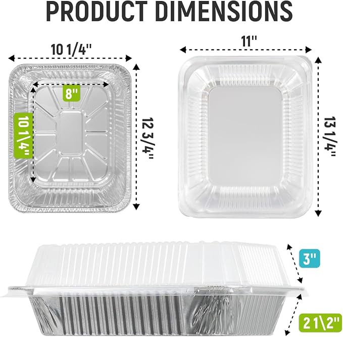12 Half Size 9" x 13" Aluminum Foil Pans with Plastic Dome Lids - Disposable Steam Table Trays, USA-Made Catering Supplies for Food Storage, Baking, Parties & Events - Image 4
