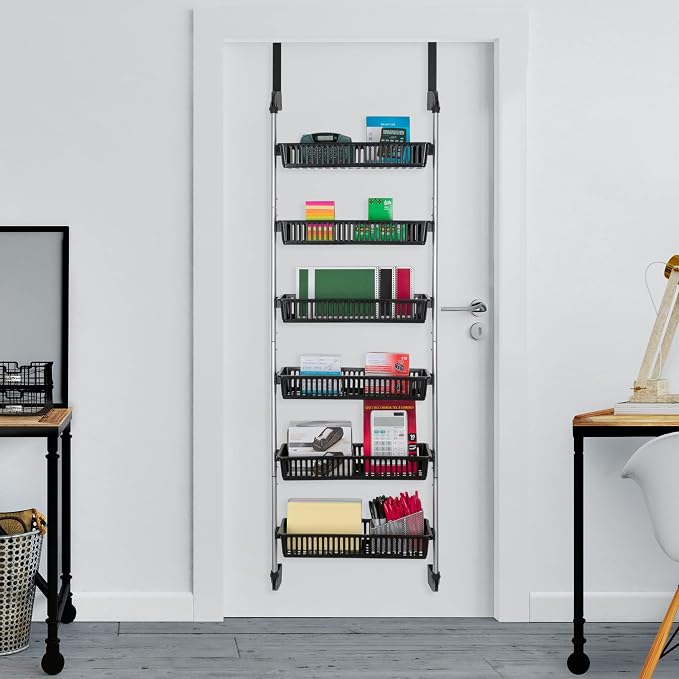 Smart Design Over-the-Door Organizer for Storage – Perfect for Pantry Organization, Bedroom, Bathroom Storage, Playroom, or Kitchen - Adjustable Steel Frame with 6 Baskets & Wall Mount – Black - Image 7
