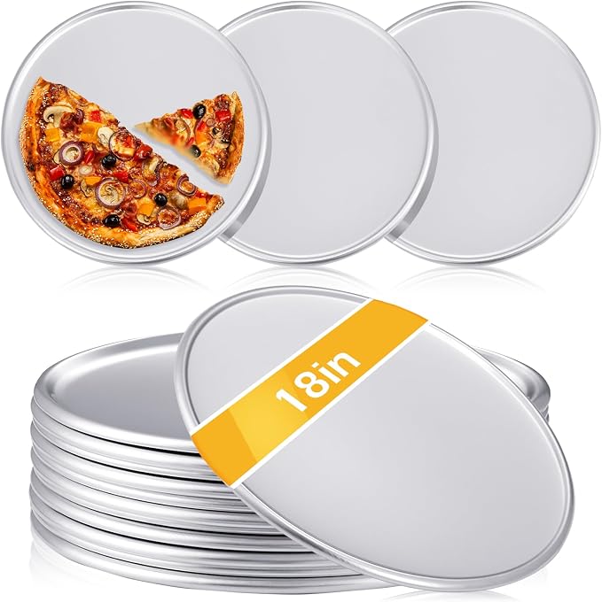 Rtteri 12 Pcs Pizza Pan Bulk Restaurant Aluminum Pizza Pan Set Round Pie Cake Plate Rust Free Cake Tray for Oven Baking Home Kitchen Restaurant Easy Clean (18 Inch) by Rtteri