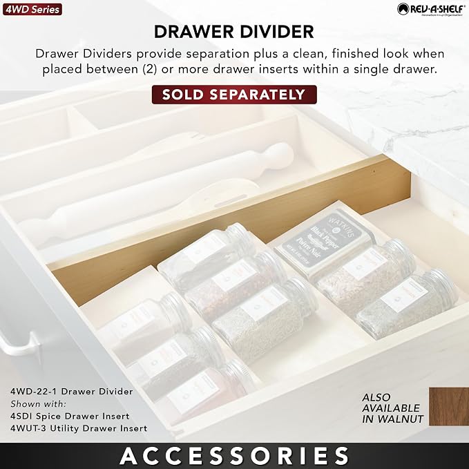 Rev-A-Shelf Trim-to-Custom-Fit Silverware Drawer Organizer For Kitchen Utensils, Cutlery Cabinet Storage Divider Insert, 33.11" x 21.97", Maple Wood, 4WUTCT-36SH-1 - Image 4