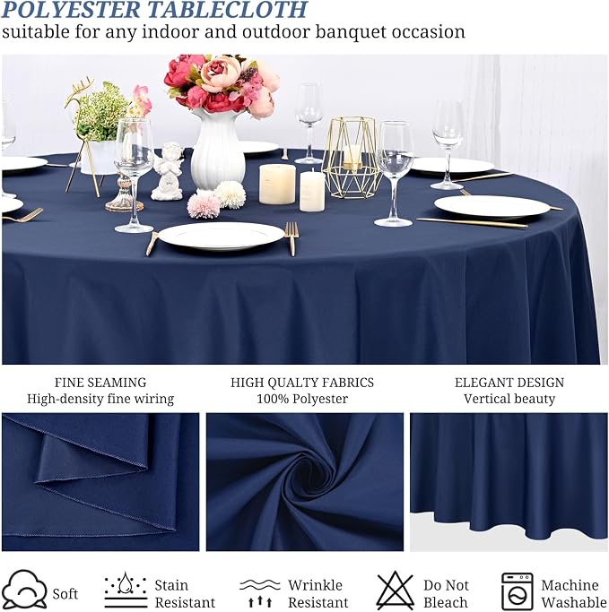 10 Pack Navy Blue Round Tablecloths,90 Inch Polyester Table Cloth - Image 6