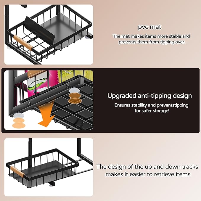 ADBIU Under Sink Organizer, 2 Pack 2 Tier Expandable Height (13.2" - 17.2") Pull out Kitchen Bathroom Cabinet Organizers and Storage Shelf - Image 6