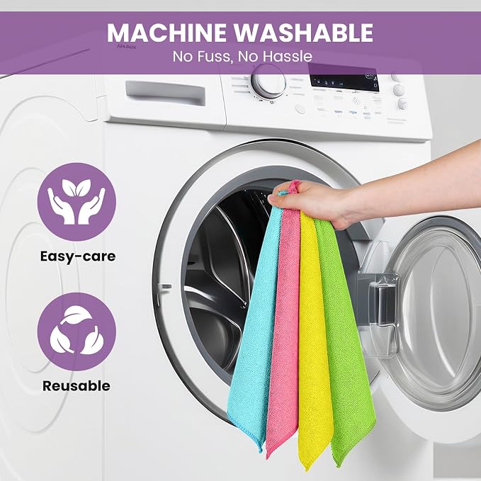 34 Pack Microfiber Cleaning Cloth, 4 Assorted Colors Cleaning Rags for Housekeeping, Colorful Reusable Microfiber Towels for Car, Kitchen, Bathroom and Household Cleaning Supplies, 11.8"X11.8" - Image 7