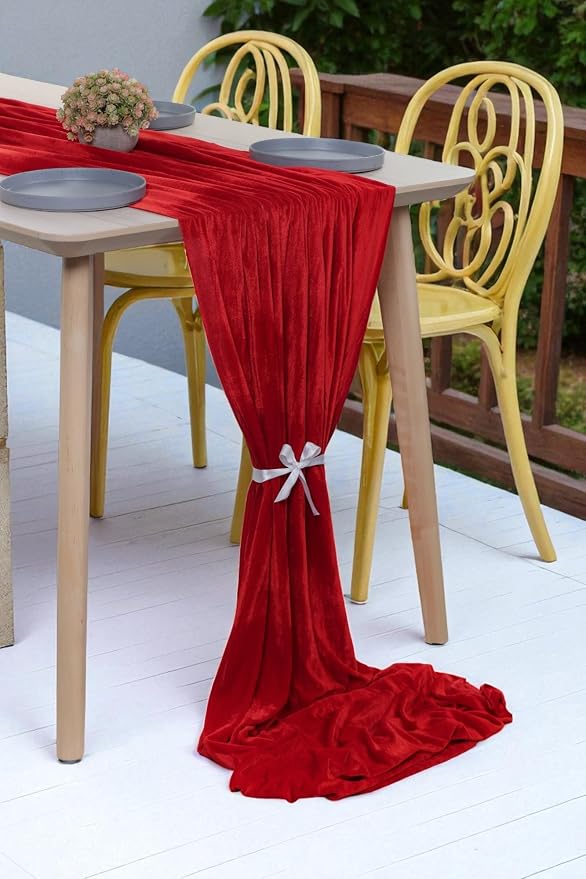 MDS® Pack of 20 | Red | Velvet Table Runner 20 x 120 Inches 10ft Long Luxurious Soft Romantic Wedding Runners for Party Reception Bridal Shower Birthday Banquets Dinner Table Decoration - Image 4