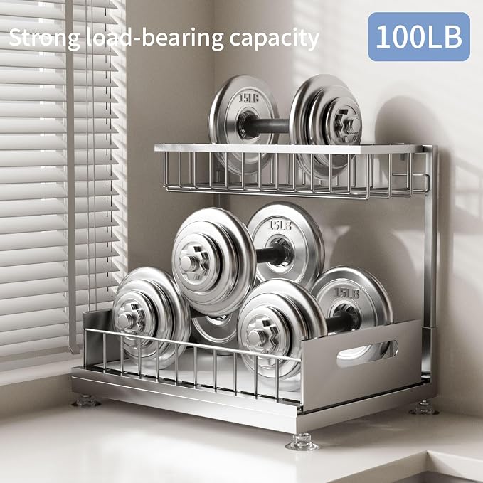 Saydear L-Shaped Under Sink Organizer, 2-Tier Pull-out Cabinet Rack 1-Pack - Image 4