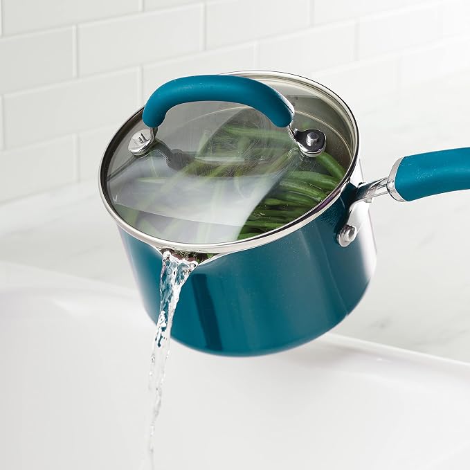 Rachael Ray 12020 Create Delicious Nonstick Sauce Pan / Saucepan with Straining and Lid, 3 Quart - Teal Shimmer - Image 2