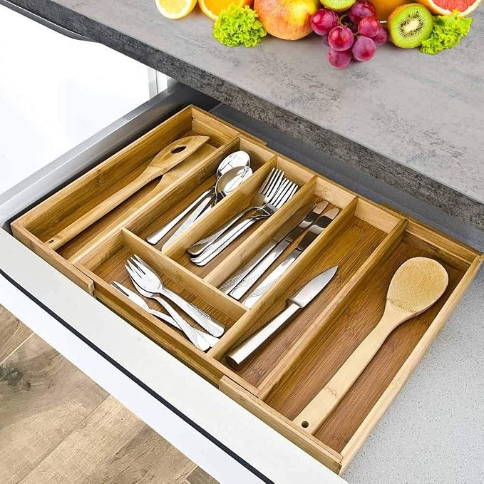 BAKAJI Drawer Cutlery Tray 33.5 x 29 x 5 cm Bamboo Naturale by BAKAJI