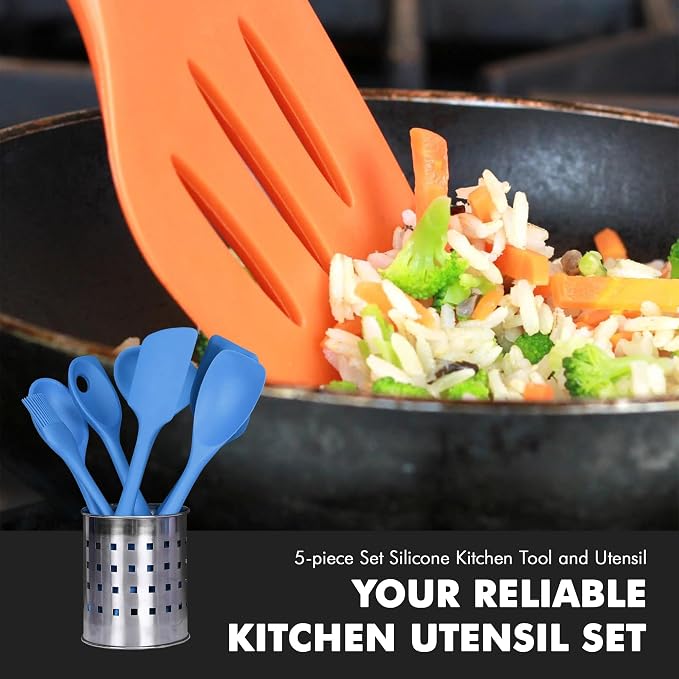 Chef Craft 42075 5 Piece Silicone Kitchen Tool and Utensil Set, Blue - Image 5