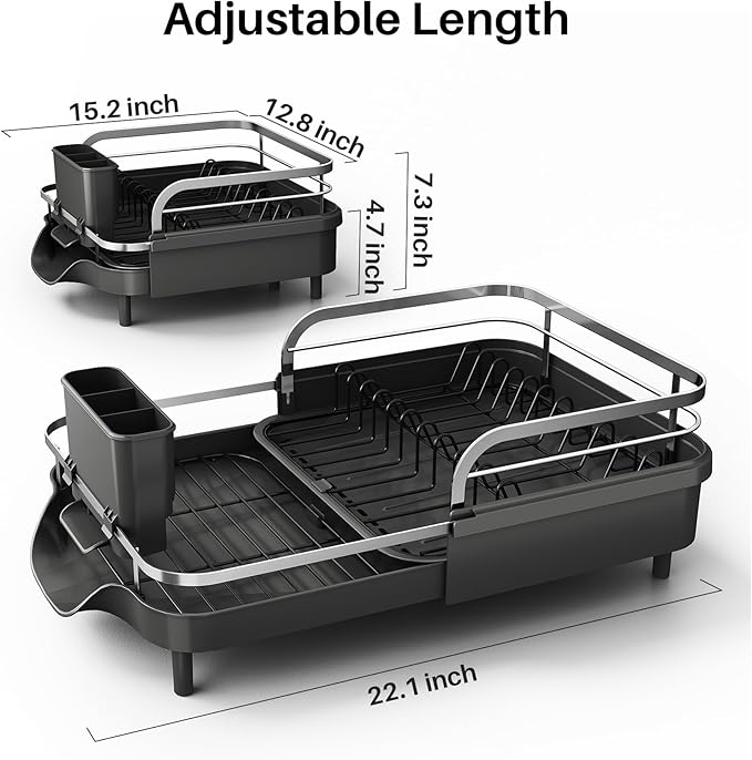 SNTD Expandable Dish Drying Rack for Kitchen Counter, 15.2-22.1 in, Black - Image 2