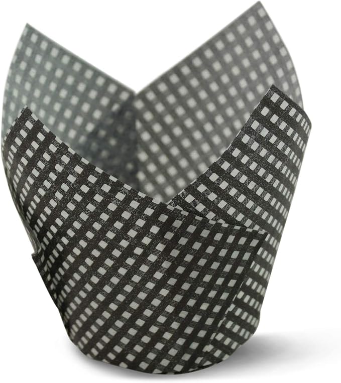 Black Check Medium Size Tulip Baking Cups Cupcake Liners Muffin Liners Greaseproof Paper 100 by SimpleGood