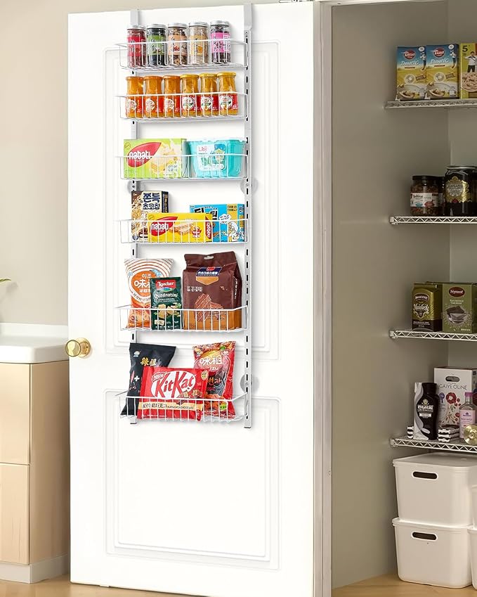 VEVOR Over the Door Pantry Organizer, 6-Tier Pantry Organization and Storage, Heavy-Duty Steel Hanging Spice Rack, Adjustable Wall Seasoning Shelves, for Home Kitchen Laundry Room Bathroom, White by VEVOR