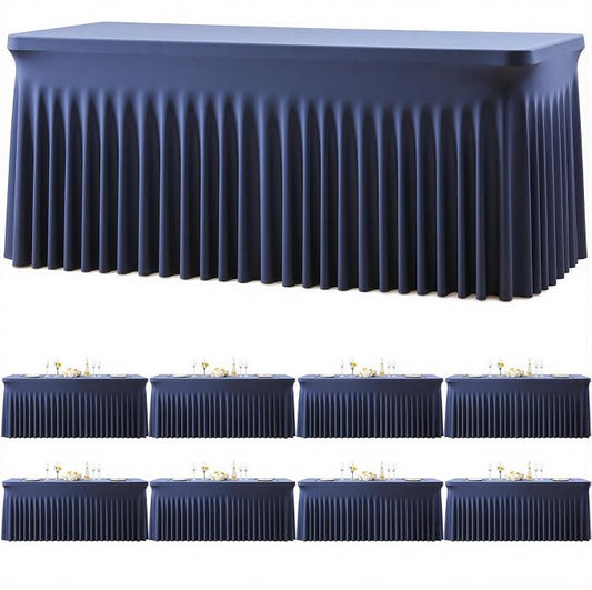 8 Pack Navy Blue Table Cloth for 6 Foot Rectangle Tables Spandex Fitted Tablecloth 6ft Stretch Table Covers Skirt Navy Blue Banquet Tablecloths Wrinkle Free Tablecloth for Party Wedding Birthday Event by Tao-GePartyDecorations