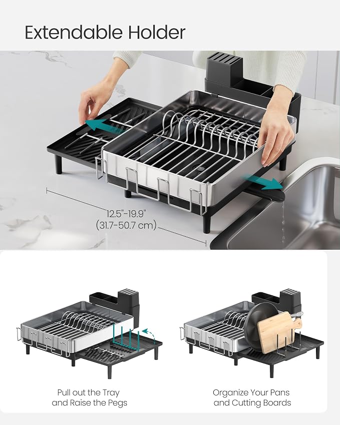 SONGMICS Dish Drying Rack, Expandable Stainless Steel, with Rotatable Spout - Image 5