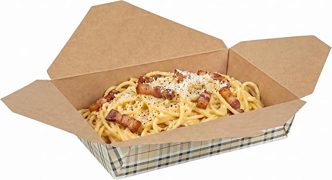 Restaurantware-Bio Tek 8.5 x 6.2 x 1.9 Inch Food Containers, 200 Durable Takeaway Boxes - Disposable, Sturdy, Plaid Paper 49 Ounce Takeout Boxes, Rectangle, For Takeouts And Delivery, Or Picnics - Image 6