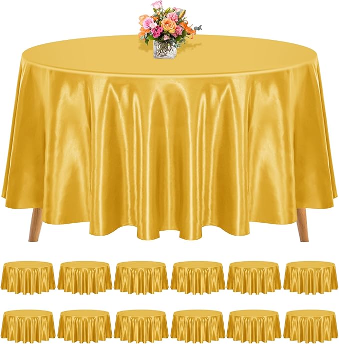 12 Pack 120 Inch Round Satin Tablecloth, Gold by REWOMC