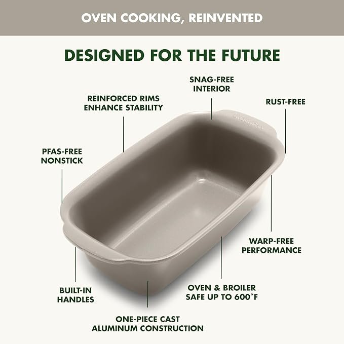 GreenPan Premiere Ovenware Healthy Ceramic Nonstick 1 lb. Loaf Baking Pan, PFAS-Free, Warp-Free Bakeware, Durable Quick Heating, Oven & Broiler Safe to 600F, Dishwasher Safe, Taupe - Image 4