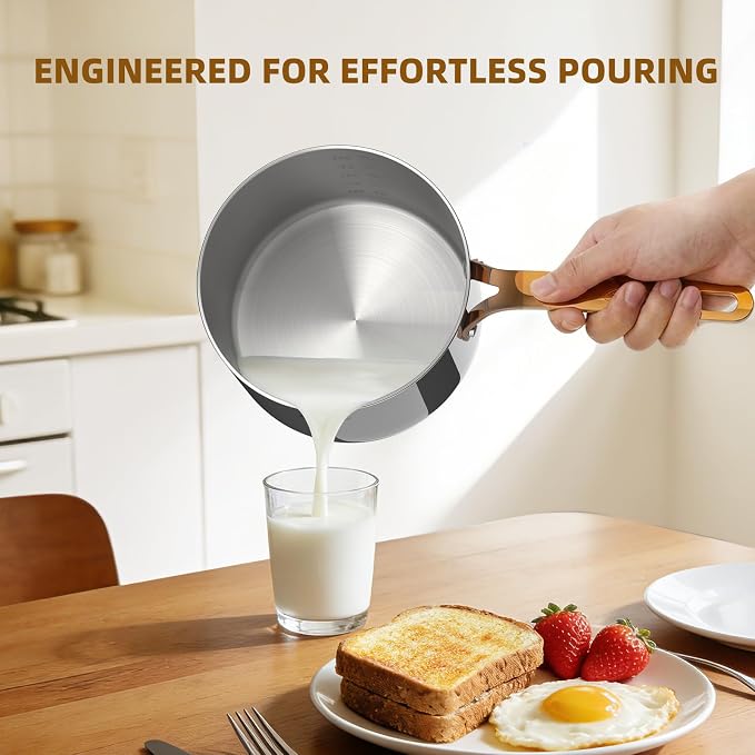 Ciwete 3 Quart Sauce Pan with Lid, Upgraded Tri-Ply Stainless Steel Saucepan with Mirror Polishing and 2 Scales, Induction Ready Cooking Pot with Stay-Cool Brass Handle, Dishwasher & Oven Safe - Image 5