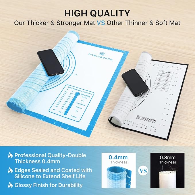 DANIA & DEAN 28"x20" Large Durable Silicone Baking Mat for Pastry and Bread | Non-Slip & Non-Stick Mat with Measurements, for Pizza, Pie Crust, Dough Rolling, Pasta & Sourdough, Reusable Counter Sheet - Image 5