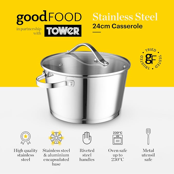 Tower GF900264 Casserole Dish, Aluminium, Stainless Steel - Image 2