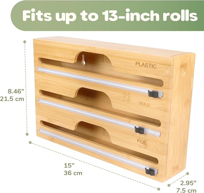 Bamboo 3-in-1 Wrap Dispenser with Cutter - 13" Rolls - 1 Unit - Image 3