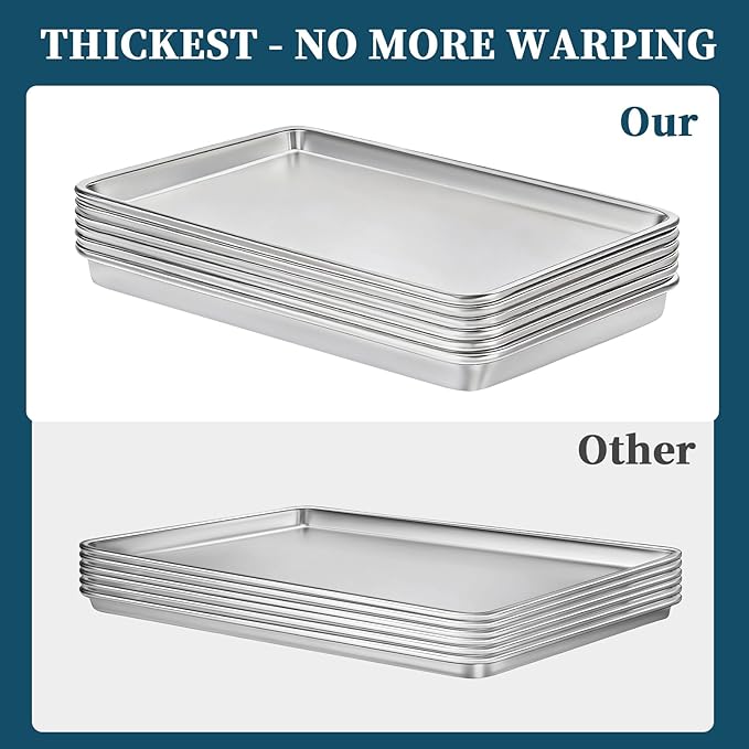 Full Size Commercial Quality Baking Sheet Pan, Bastwe Aluminum Cookie Tray Pan for Oven, Freezer, Bakery, Hotel Restaurant, Thick Steel Rim Prevents Warping (12 Pack, 26 x 18 Inch) - Image 5