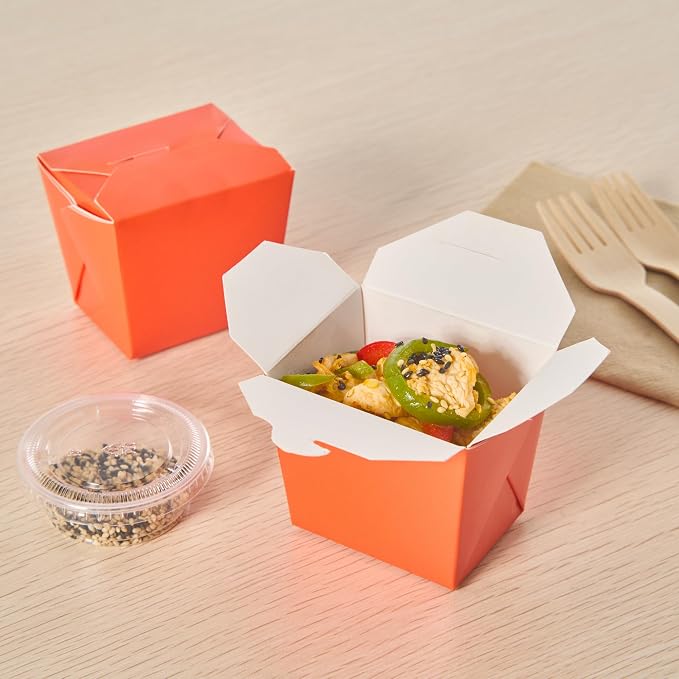 Restaurantware Chinese Take Out Boxes 200 Pack of 8 oz Grease-resistant Party Take Out Food Containers Disposable Stackable Asian Square Orange Paper To Go Boxes For Restaurants - Image 6