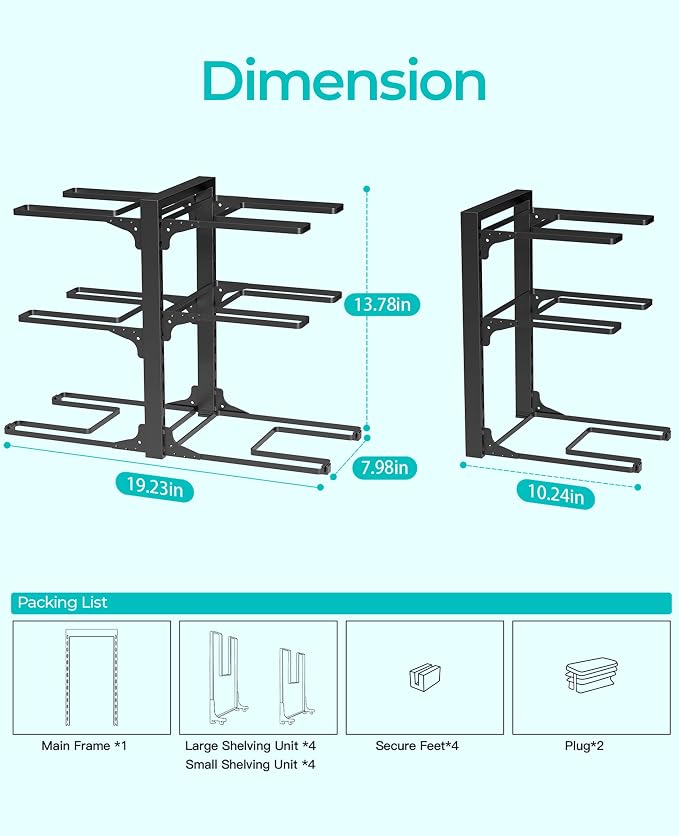 ORDORA Pots and Pans Organizer Under Cabinet 13.8", 6-Tier Adjustable Rack - Image 4