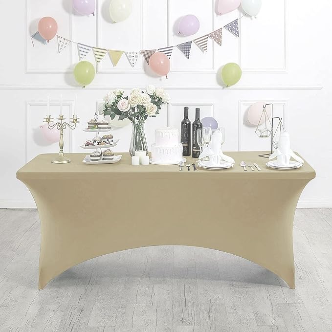 MDS® Pack of 20 Spandex Tablecloth 4FT Tight Fitted Stretch Table Cover – Washable Wrinkle-Free Reusable Elastic Patio Tablecloth for Wedding, Party, Banquet, Trade Show, Event Décor - Champagne Gold - Image 3