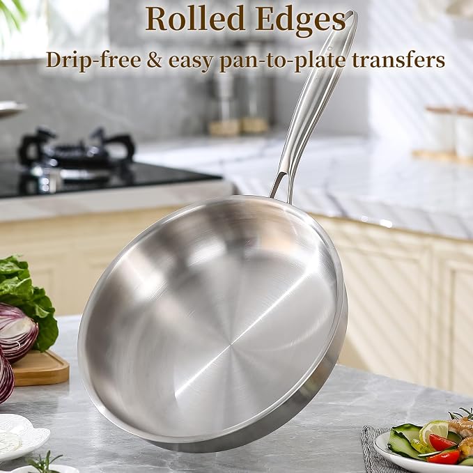 DELARLO Tri-Ply Stainless Steel Pan,18/10, 10",12" - Image 9