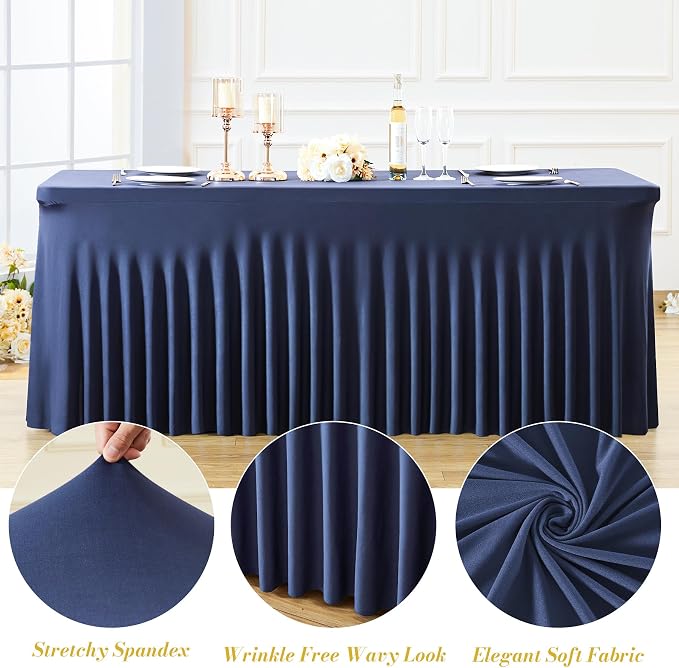 8 Pack Navy Blue Table Cloth for 6 Foot Rectangle Tables Spandex Fitted Tablecloth 6ft Stretch Table Covers Skirt Navy Blue Banquet Tablecloths Wrinkle Free Tablecloth for Party Wedding Birthday Event - Image 5