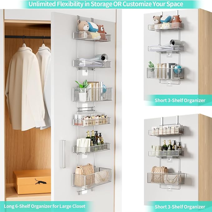 HapiRm Over Door Organizer Storage - Separable Door Organizer Hanging with 6 Metal Large Capacity Baskets for Bathroom Bedroom Kitchen Pantry Closet (Silver) - Image 6