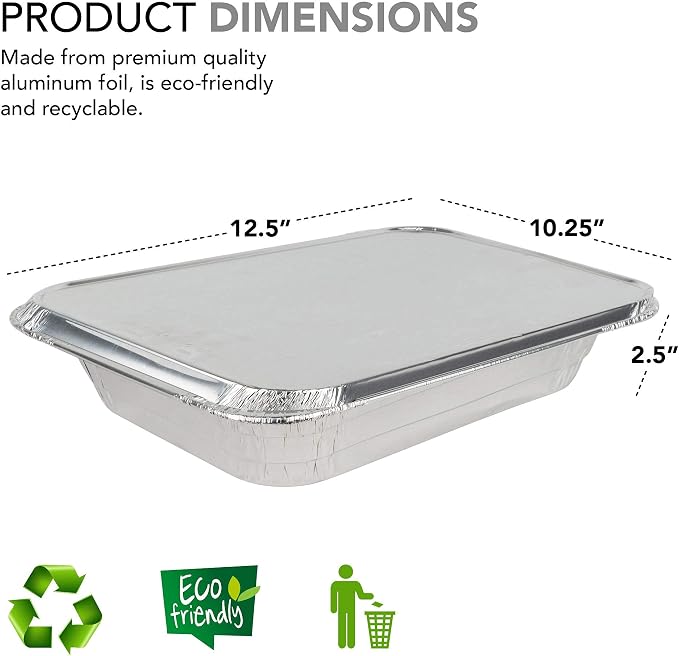 Stock Your Home 9x13 Aluminum Trays with Lids (10 Pack) – Disposable Half Size Deep Pans for Cooking, Storage, BBQ, Grilling, Catering - Image 2