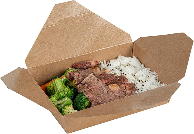 Restaurantware-Bio Tek 8.5 x 6.3 x 2 Inch Food Containers, 200 Durable Noodle Boxes - Disposable, Sustainable, Kraft Paper 49-Ounce Takeout Boxes, Rectangle, For Takeouts, Or Picnics by Restaurantware