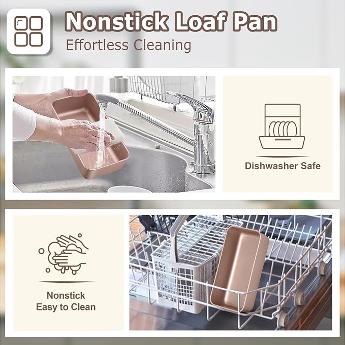 LIANYU 8 Pack Loaf Pans for Baking Bread 9x5In, Stainless Steel Meatloaf Baking Loaf Tins, Heavy Duty Metal Bakeware for Bread Cake Brownies, Non Stick & Easy Release, Rose Gold - Image 6