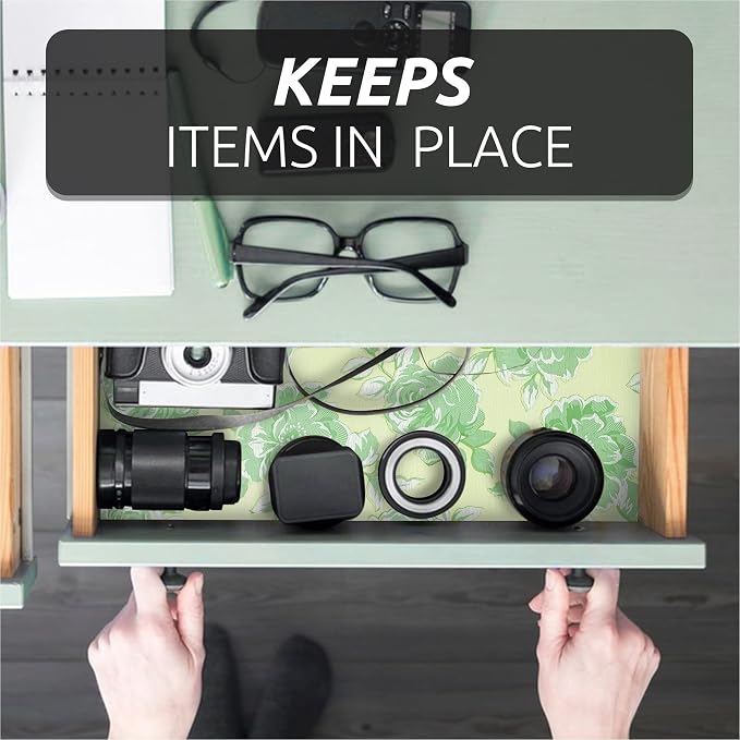FIFTY FEET 18X96 Inch Shelf Liner for Kitchen Cabinets, PVC Drawer Liner for Dresser Non-Slip Bathroom, Non-Adhesive Cabinet Liner Washable (Green Flower)(2 Roll) - Image 6